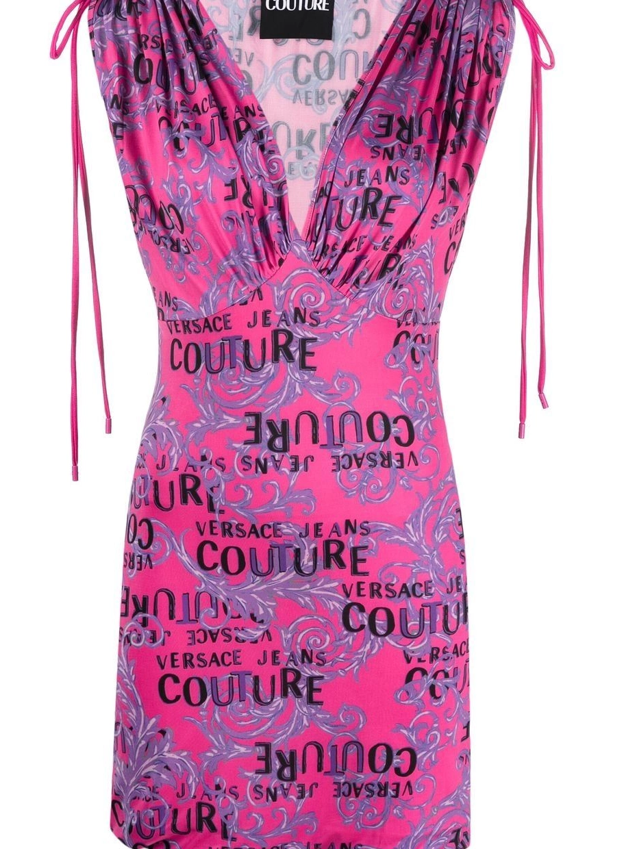 Affordable logo-print mini Versace plunge Women dress Couture Jeans 0718